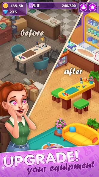 Beauty Tycoon: Hair Salon Game (Бьюти Тайкун)  [МОД Menu] Screenshot 5